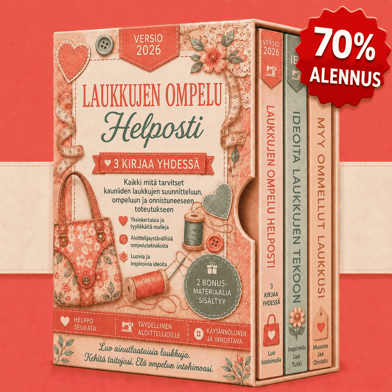 Ompele Laukkuja Helposti – 3 Kirjaa yhdessä