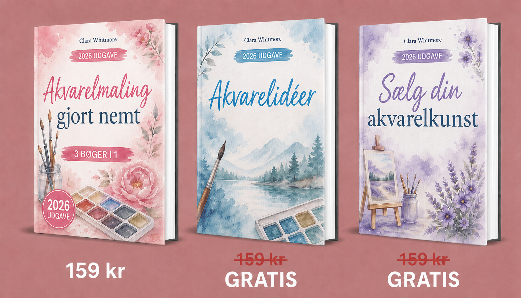 Akvarel Gjort Nemt – 3 Bøger Overblik