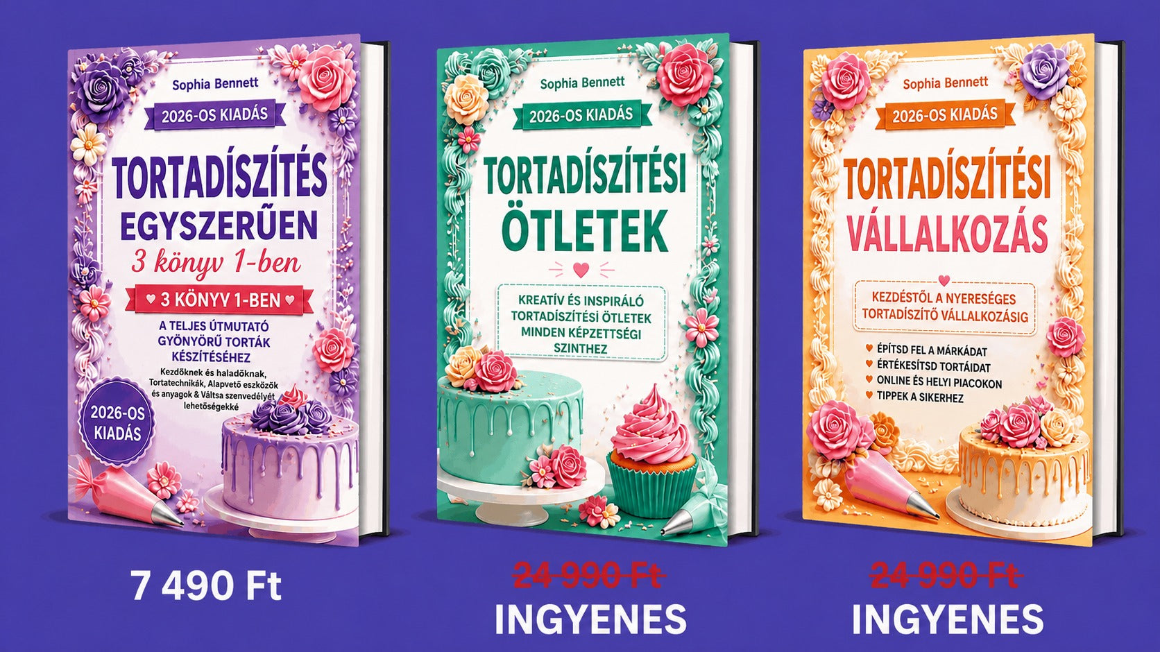Oversigt over de 3 bøger i Kagedekorering Gjort Nemt