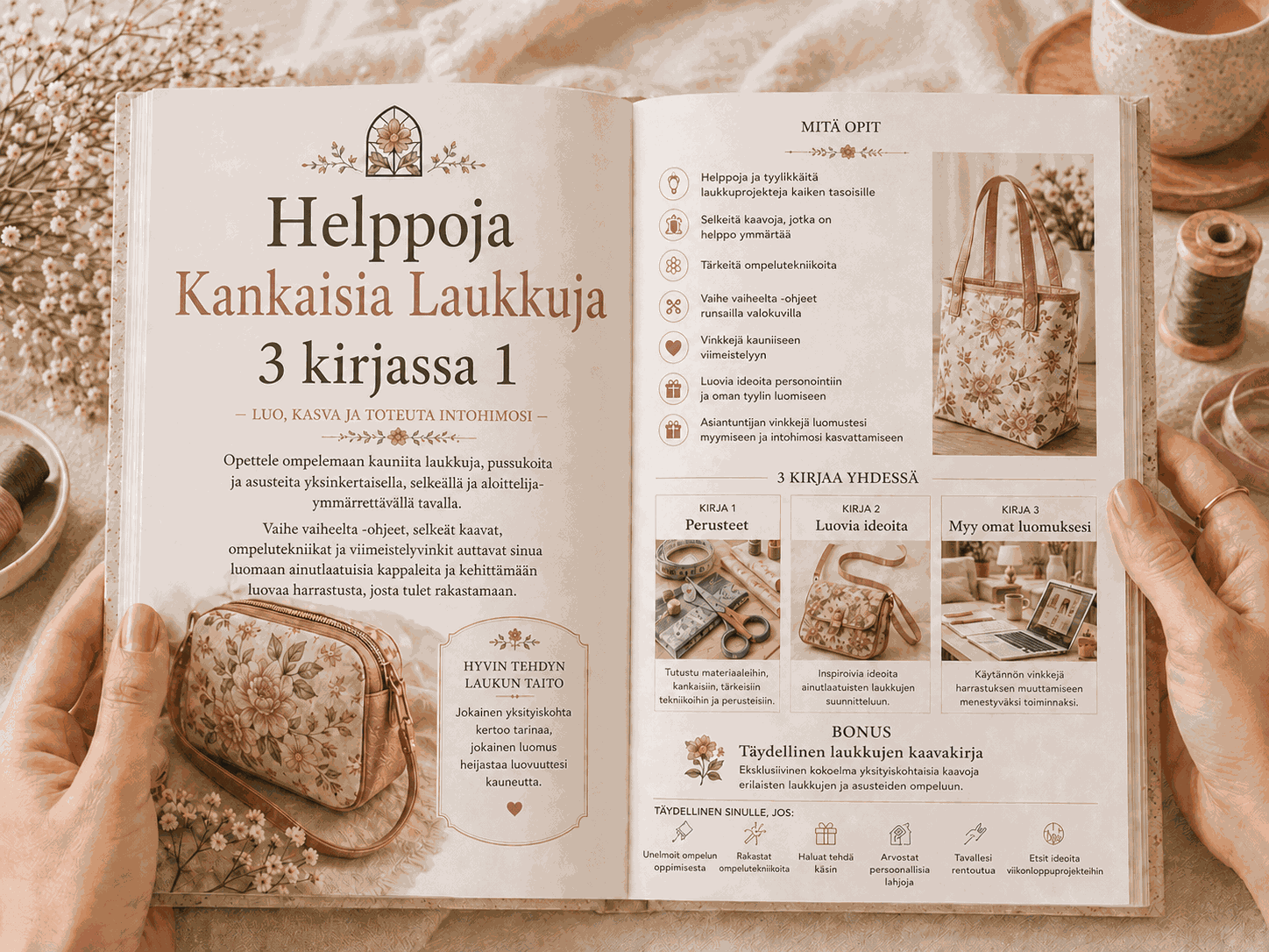 Katsaus laukkuompeluoppaan sisälle